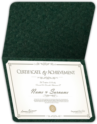 Hunter Green Felt 80lb 9 1/2 x 12 Landscape or Portrait Certificate Holders with Rounded Corner Slits