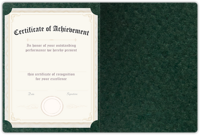 Hunter Green Felt 80lb 9 1/2 x 12 Landscape or Portrait Certificate Holders with Rounded Corner Slits
