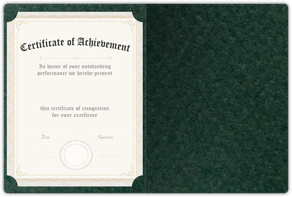Hunter Green Felt 80lb 9 1/2 x 12 Landscape or Portrait Certificate Holders with Rounded Corner Slits