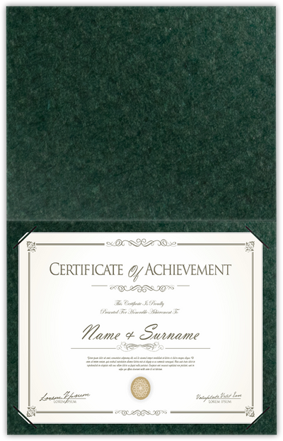 Hunter Green Felt 80lb 9 1/2 x 12 Landscape or Portrait Certificate Holders with Square Corner Slits (Holds 8 1/2 x 11 Certificate)