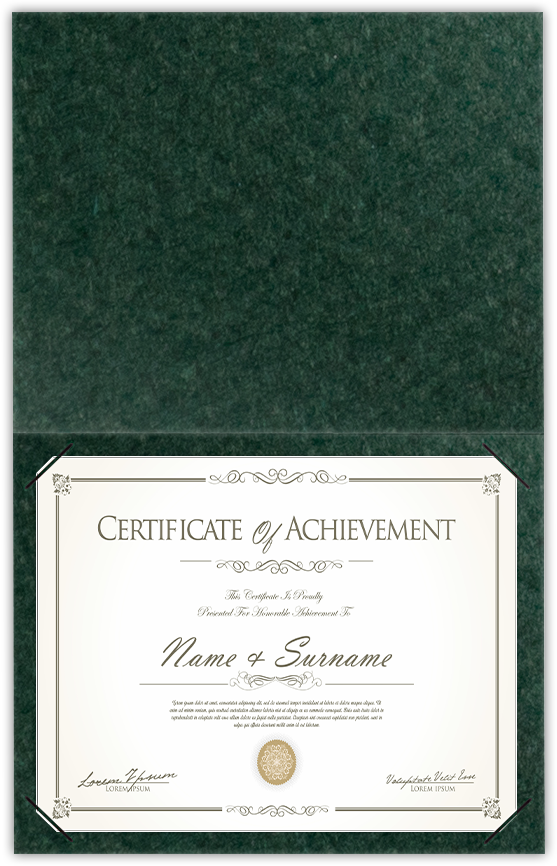 Hunter Green Felt 80lb 9 1/2 x 12 Landscape or Portrait Certificate Holders with Square Corner Slits (Holds 8 1/2 x 11 Certificate)