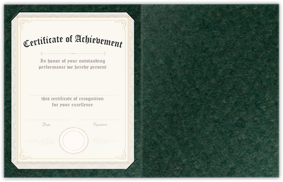 Hunter Green Felt 80lb 9 1/2 x 12 Landscape or Portrait Certificate Holders with Square Corner Slits (Holds 8 1/2 x 11 Certificate)