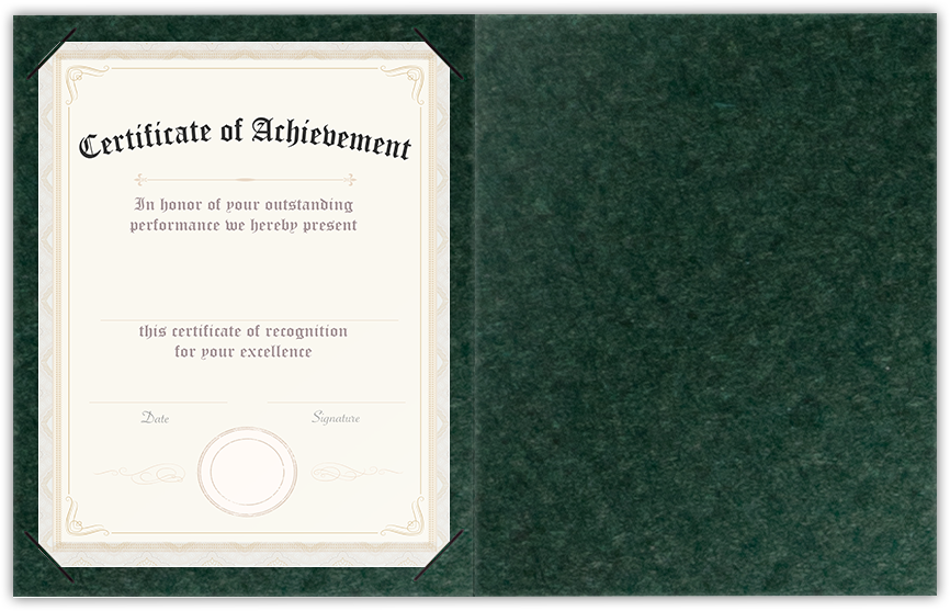 Hunter Green Felt 80lb 9 1/2 x 12 Landscape or Portrait Certificate Holders with Square Corner Slits (Holds 8 1/2 x 11 Certificate)