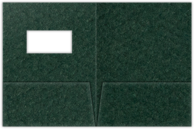 Hunter Green Felt 80lb 9 x 12 Two Pocket Folders with 4 Inch Pockets and 2 x 4 Window