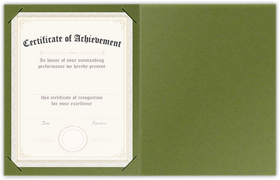 Jellybean Green Vellum 100lb 9 1/2 x 12 Landscape or Portrait Certificate Holders with Square Corner Slits (Holds 8 1/2 x 11 Certificate)