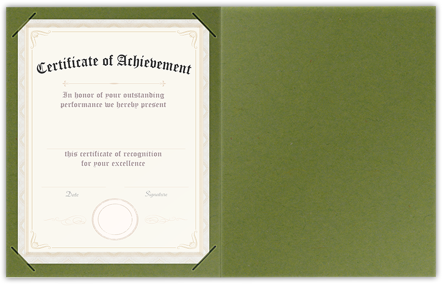 Jellybean Green Vellum 100lb 9 1/2 x 12 Landscape or Portrait Certificate Holders with Square Corner Slits (Holds 8 1/2 x 11 Certificate)