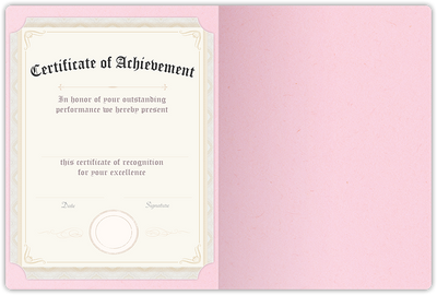 Pink Lemonade Vellum 100lb 9 1/2 x 12 Landscape or Portrait Certificate Holders with Rounded Corner Slits