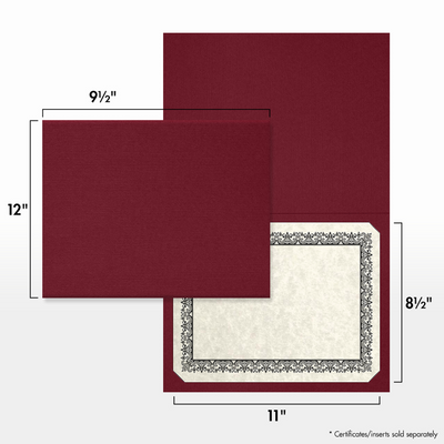 Burgundy Linen 9 1/2 x 12 Landscape or Portrait Certificate Holders with Square Corner Slits (Holds 8 1/2 x 11 Certificate)
