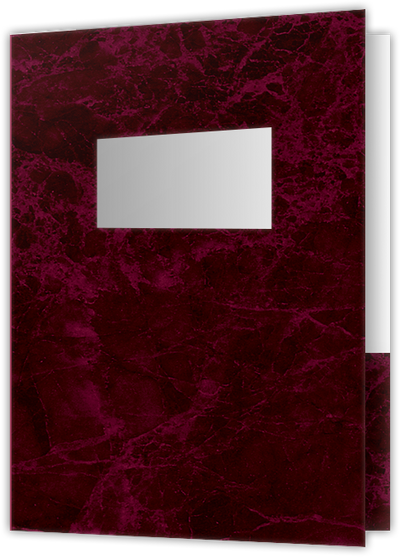 Burgundy Semi-Gloss 14pt C1S 9 x 12 Two Pocket Folders with 4 Inch Pockets and 2 x 4 Window
