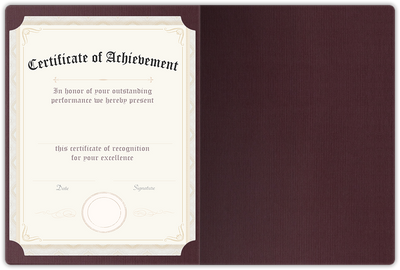 Merlot Linen 100lb 9 1/2 x 12 Landscape or Portrait Certificate Holders with Rounded Corner Slits