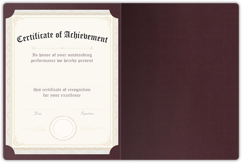 Merlot Linen 100lb 9 1/2 x 12 Landscape or Portrait Certificate Holders with Rounded Corner Slits