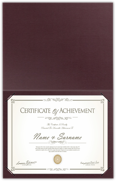 Merlot Linen 100lb 9 1/2 x 12 Landscape or Portrait Certificate Holders with Square Corner Slits (Holds 8 1/2 x 11 Certificate)
