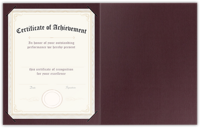 Merlot Linen 100lb 9 1/2 x 12 Landscape or Portrait Certificate Holders with Square Corner Slits (Holds 8 1/2 x 11 Certificate)