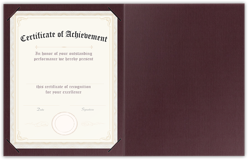 Merlot Linen 100lb 9 1/2 x 12 Landscape or Portrait Certificate Holders with Square Corner Slits (Holds 8 1/2 x 11 Certificate)