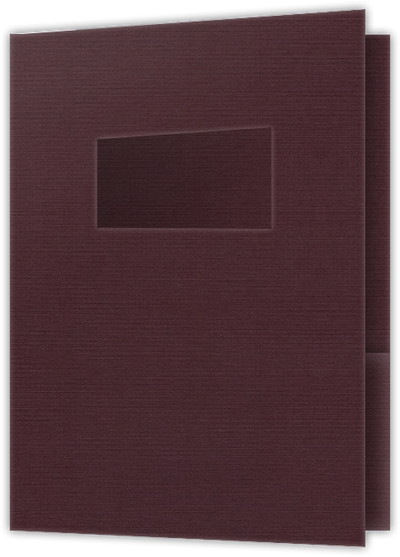 Merlot Linen 100lb 9 x 12 Two Pocket Folders with 4 Inch Pockets and 2 x 4 Window