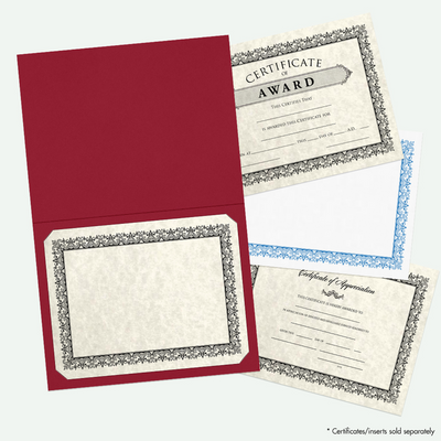 Red Hopsack 90lb 9 1/2 x 12 Landscape or Portrait Certificate Holders with Square Corner Slits (Holds 8 1/2 x 11 Certificate)