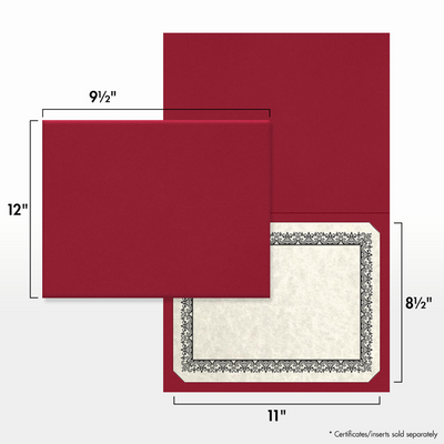 Red Hopsack 90lb 9 1/2 x 12 Landscape or Portrait Certificate Holders with Square Corner Slits (Holds 8 1/2 x 11 Certificate)