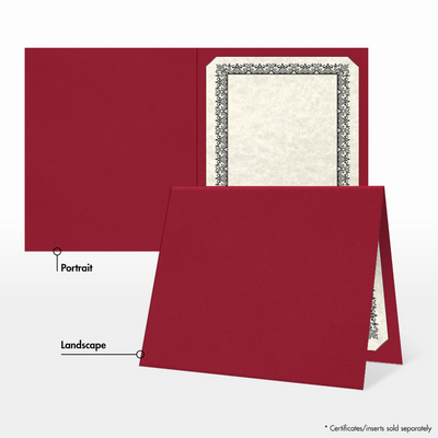 Red Hopsack 90lb 9 1/2 x 12 Landscape or Portrait Certificate Holders with Square Corner Slits (Holds 8 1/2 x 11 Certificate)