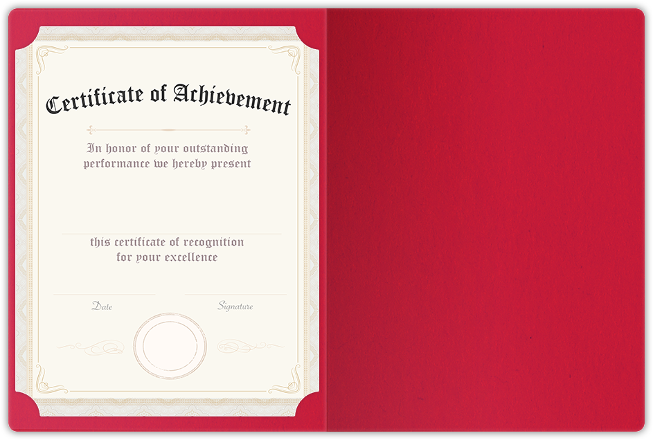 Wild Cherry Vellum 100lb 9 1/2 x 12 Landscape or Portrait Certificate Holders with Rounded Corner Slits