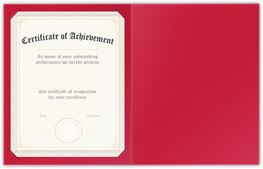 Wild Cherry Vellum 100lb 9 1/2 x 12 Landscape or Portrait Certificate Holders with Square Corner Slits (Holds 8 1/2 x 11 Certificate)