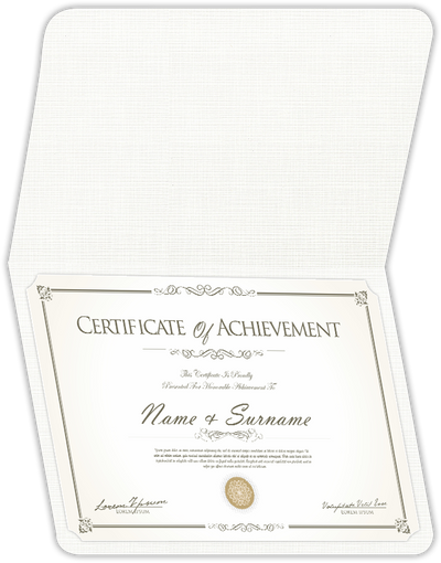 Bright White Linen 100lb 9 1/2 x 12 Landscape or Portrait Certificate Holders with Rounded Corner Slits