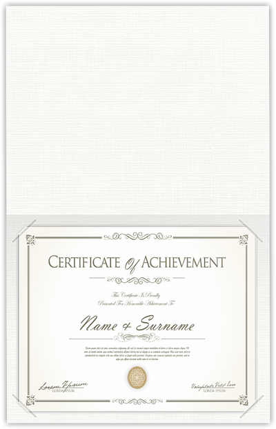 Bright White Linen 100lb 9 1/2 x 12 Landscape or Portrait Certificate Holders with Square Corner Slits (Holds 8 1/2 x 11 Certificate)