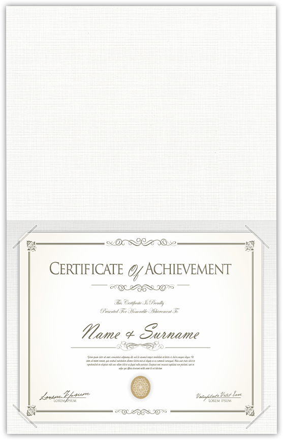 Bright White Linen 100lb 9 1/2 x 12 Landscape or Portrait Certificate Holders with Square Corner Slits (Holds 8 1/2 x 11 Certificate)