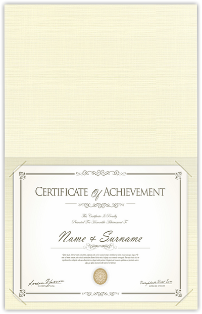 Natural White Linen 100lb 9 1/2 x 12 Landscape or Portrait Certificate Holders with Square Corner Slits (Holds 8 1/2 x 11 Certificate)