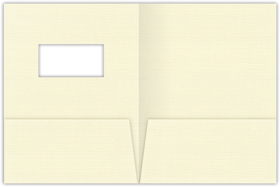 Natural White Linen 100lb 9 x 12 Two Pocket Folders with 4 Inch Pockets and 2 x 4 Window