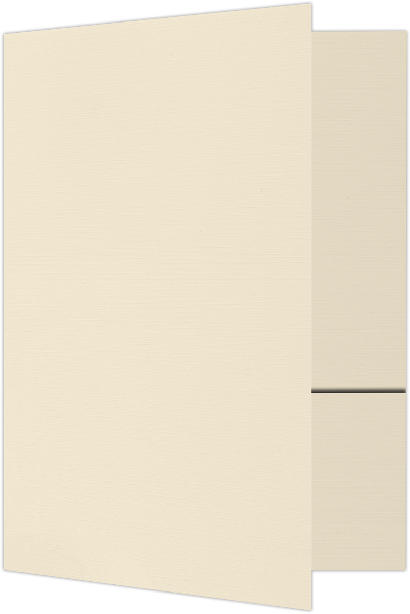 Natural White Linen 100lb 6 x 9 Two Pocket Half Size Folders with 3 Inch Pockets