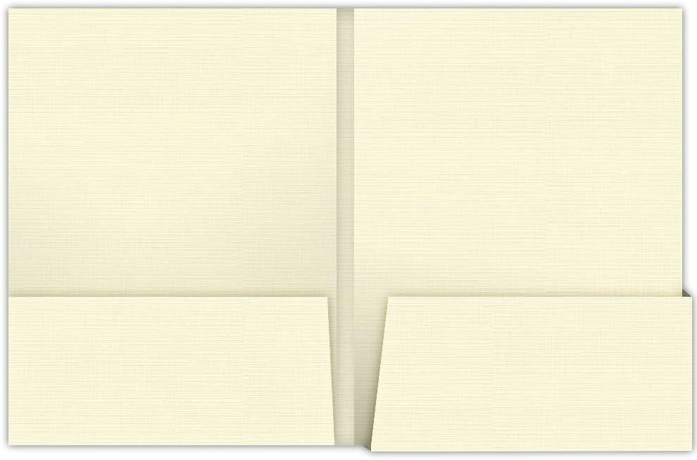 Natural White Linen 100lb 9 x 12 Two Pocket Folders with 4 1/4 Inch Deep Box Pockets and 1/4 Inch Expansion with Double Score Spine