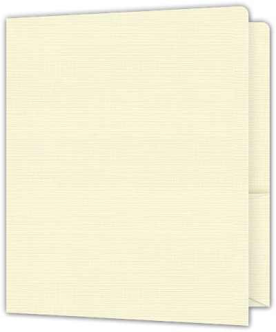 Natural White Linen 100lb 9 x 12 Two Pocket Round Corner Folders with 4 1/4 Inch Pocket