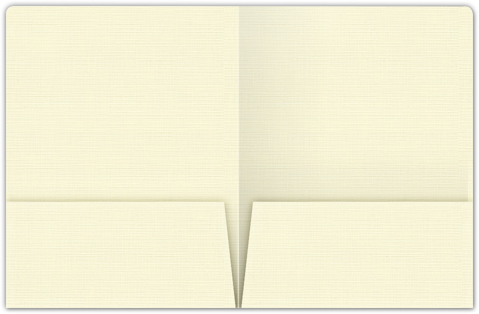 Natural White Linen 100lb 9 x 12 Two Pocket Round Corner Folders with 4 1/4 Inch Pocket
