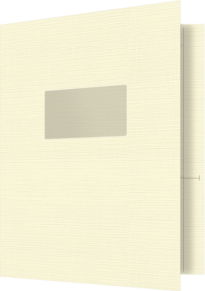 Natural White Linen 100lb 9 1/2 x 11 3/4 Two Pocket Folders with 4 1/2 Inch Pockets and 1 Inch Reinforced Top and Edges