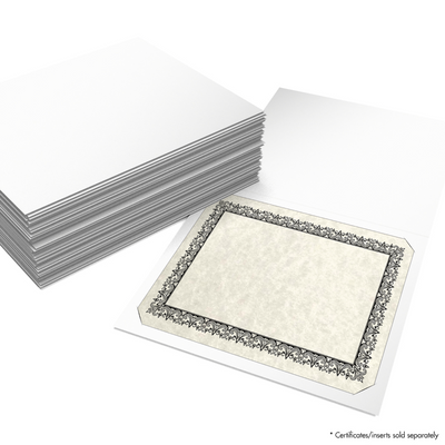 White Semi-Gloss 12pt C1S 9 1/2 x 12 Landscape or Portrait Certificate Holders with Square Corner Slits (Holds 8 1/2 x 11 Certificate)