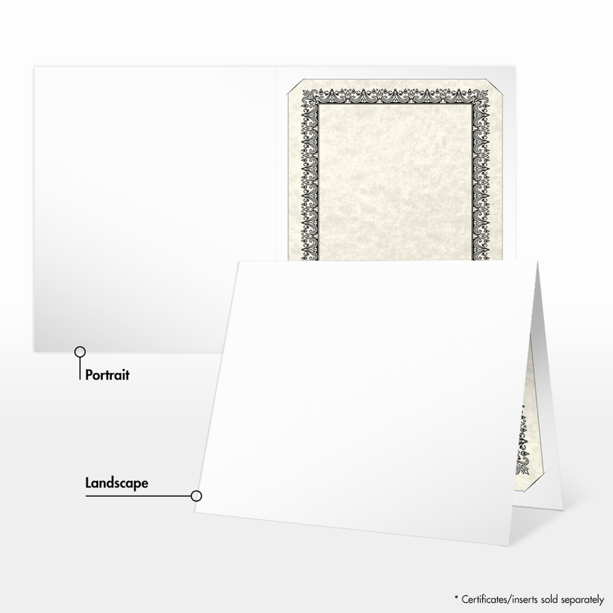 White Semi-Gloss 12pt C1S 9 1/2 x 12 Landscape or Portrait Certificate Holders with Square Corner Slits (Holds 8 1/2 x 11 Certificate)