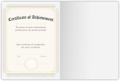 White Semi-Gloss 12pt C2S 9 1/2 x 12 Landscape or Portrait Certificate Holders with Rounded Corner Slits