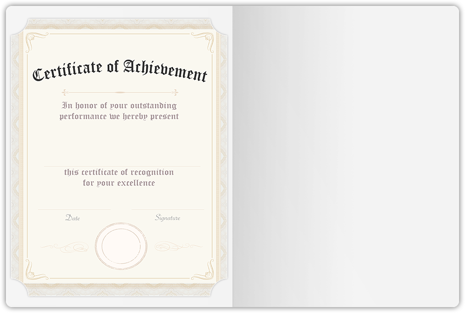 White Semi-Gloss 12pt C2S 9 1/2 x 12 Landscape or Portrait Certificate Holders with Rounded Corner Slits