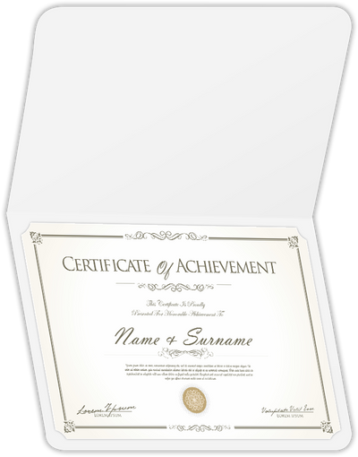 White Semi-Gloss 12pt C2S 9 1/2 x 12 Landscape or Portrait Certificate Holders with Rounded Corner Slits