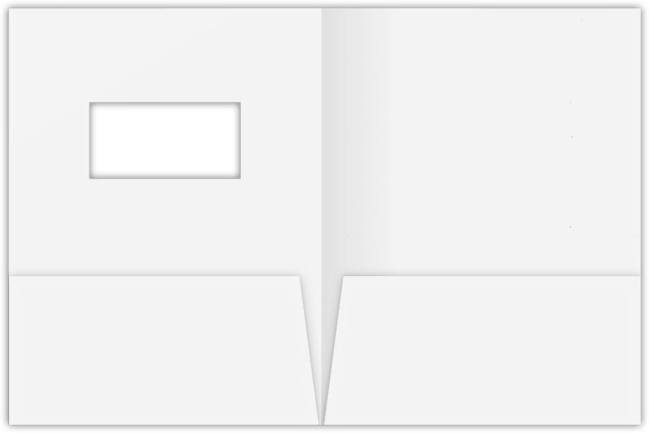White Semi-Gloss 14pt C1S 9 x 12 Two Pocket Folders with 4 Inch Pockets and 2 x 4 Window