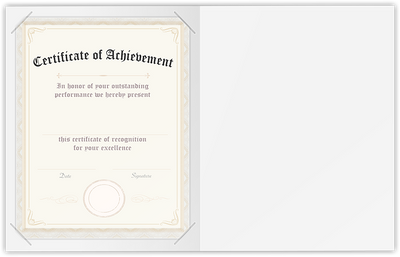 White Semi-Gloss 14pt C2S 9 1/2 x 12 Landscape or Portrait Certificate Holders with Square Corner Slits (Holds 8 1/2 x 11 Certificate)