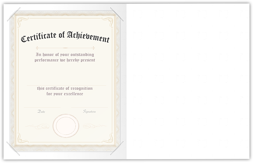 White Semi-Gloss 18pt C1S 9 1/2 x 12 Landscape or Portrait Certificate Holders with Square Corner Slits (Holds 8 1/2 x 11 Certificate)