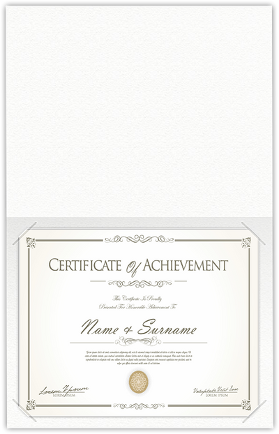 White Felt 80lb 9 1/2 x 12 Landscape or Portrait Certificate Holders with Square Corner Slits (Holds 8 1/2 x 11 Certificate)