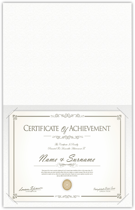 White Felt 80lb 9 1/2 x 12 Landscape or Portrait Certificate Holders with Square Corner Slits (Holds 8 1/2 x 11 Certificate)
