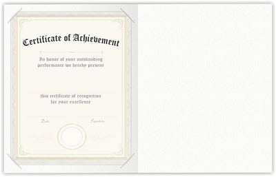 White Felt 80lb 9 1/2 x 12 Landscape or Portrait Certificate Holders with Square Corner Slits (Holds 8 1/2 x 11 Certificate)
