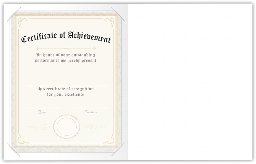 White Recycled Smooth 80lb 9 1/2 x 12 Landscape or Portrait Certificate Holders with Square Corner Slits (Holds 8 1/2 x 11 Certificate)