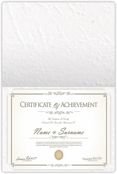 White Cordwain 90lb 9 1/2 x 12 Landscape or Portrait Certificate Holders with Rounded Corner Slits