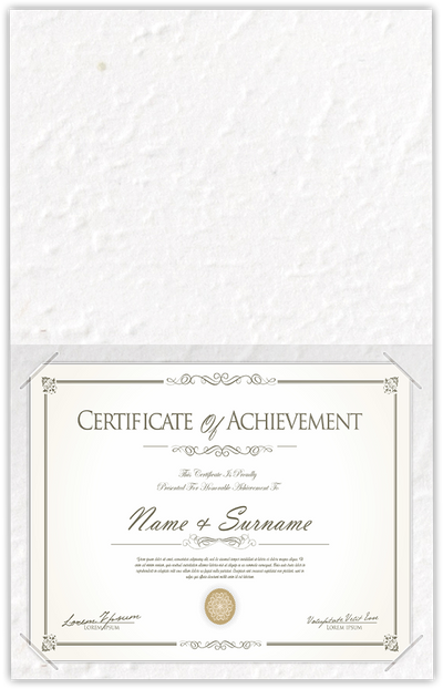 White Cordwain 90lb 9 1/2 x 12 Landscape or Portrait Certificate Holders with Square Corner Slits (Holds 8 1/2 x 11 Certificate)