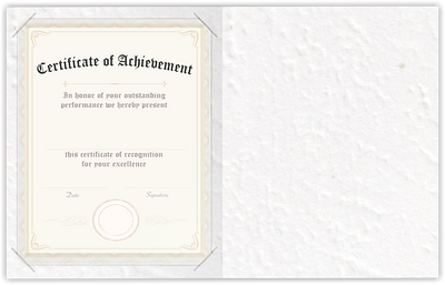 White Cordwain 90lb 9 1/2 x 12 Landscape or Portrait Certificate Holders with Square Corner Slits (Holds 8 1/2 x 11 Certificate)
