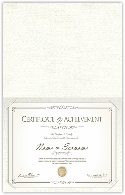 White Hopsack 90lb 9 1/2 x 12 Landscape or Portrait Certificate Holders with Square Corner Slits (Holds 8 1/2 x 11 Certificate)